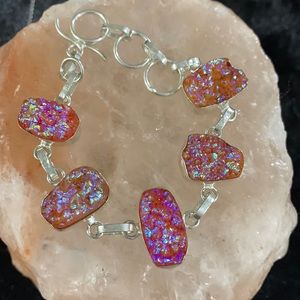 Pink Druzy bracelet silver plated